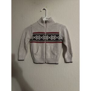Old Navy Boy 4T Full Zip Front Sweater Cream Gray Red Front Pockets Casual Prep
